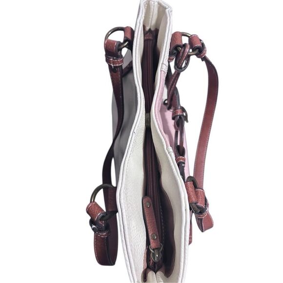 B.O.C. Multi Color White Pink & Brown Shoulder Bag Handbag with Bag Charm - Picture 12 of 16